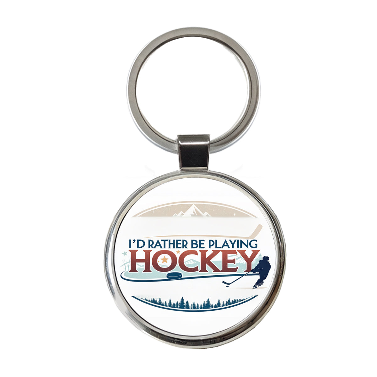 I'd Rather Be Playing Hockey Round Metal Keychain