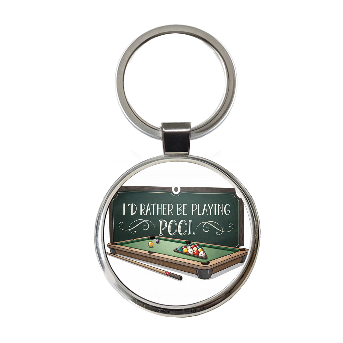 I'd Rather Be Playing Pool Round Metal Keychain