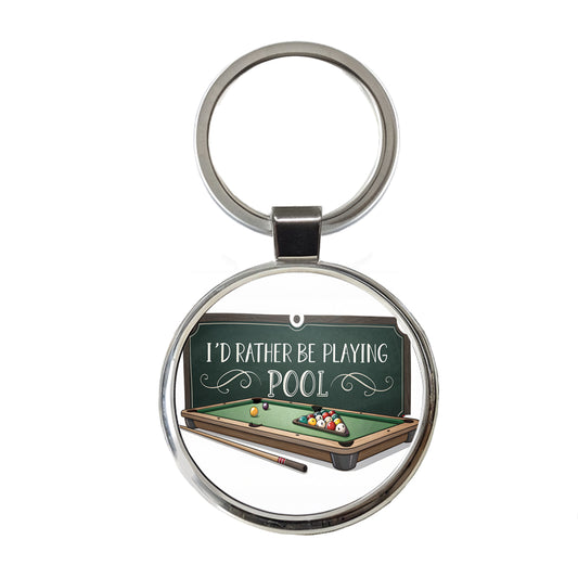 I'd Rather Be Playing Pool Round Metal Keychain