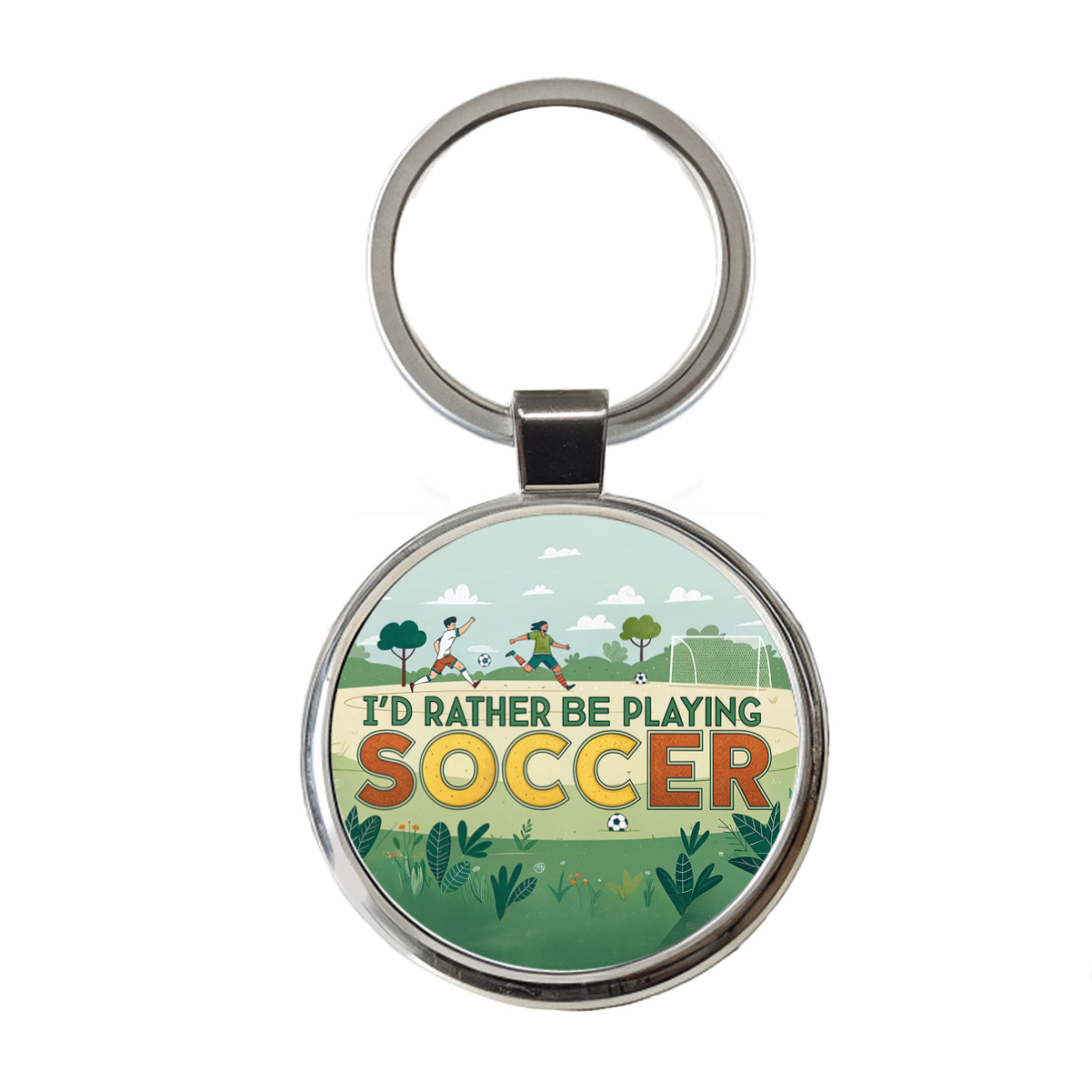 I'd Rather Be Playing Soccer Field Round Metal Keychain