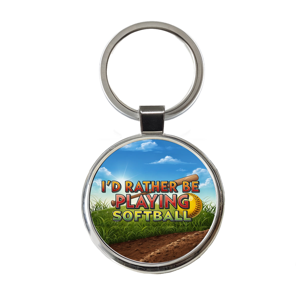 I'd Rather Be Playing Softball Round Metal Keychain