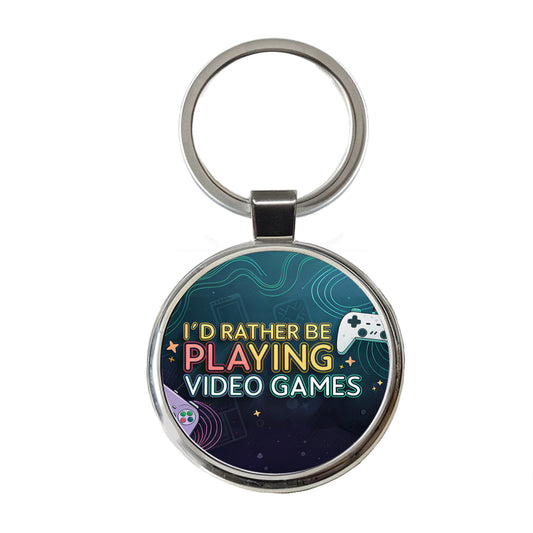 I'd Rather Be Playing Video Games Round Metal Keychain
