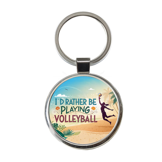 I'd Rather Be Playing Volleyball Beach Round Metal Keychain