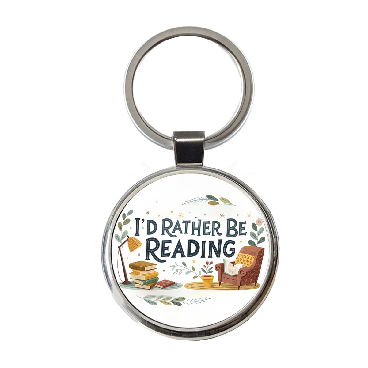 I'd Rather Be Reading Round Metal Keychain