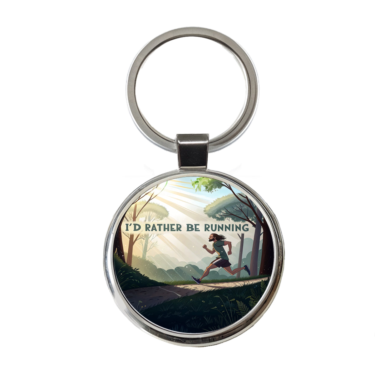 I'd Rather Be Running Man Jogging Round Metal Keychain