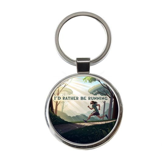 I'd Rather Be Running Man Jogging Round Metal Keychain