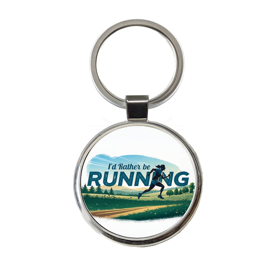 I'd Rather Be Running Woman Jogging Cross Country Round Metal Keychain