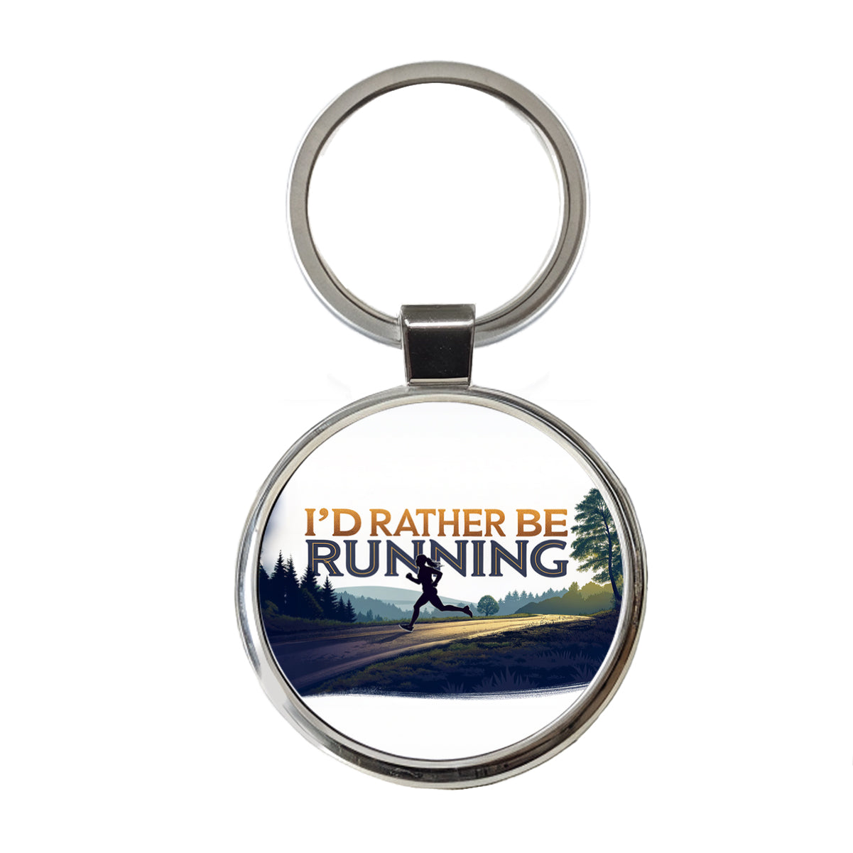 I'd Rather Be Running Woman Jogging Round Metal Keychain