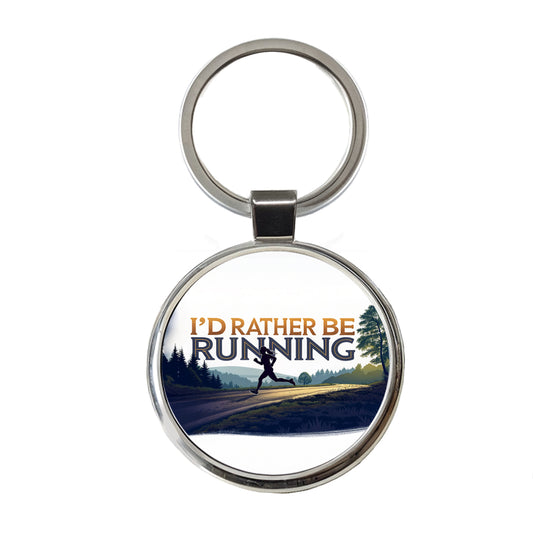 I'd Rather Be Running Woman Jogging Round Metal Keychain