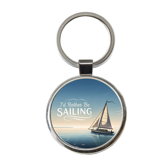 I'd Rather Be Sailing Sailboat Round Metal Keychain