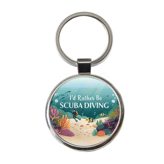 I'd Rather Be Scuba Diving Diver Underwater Round Metal Keychain