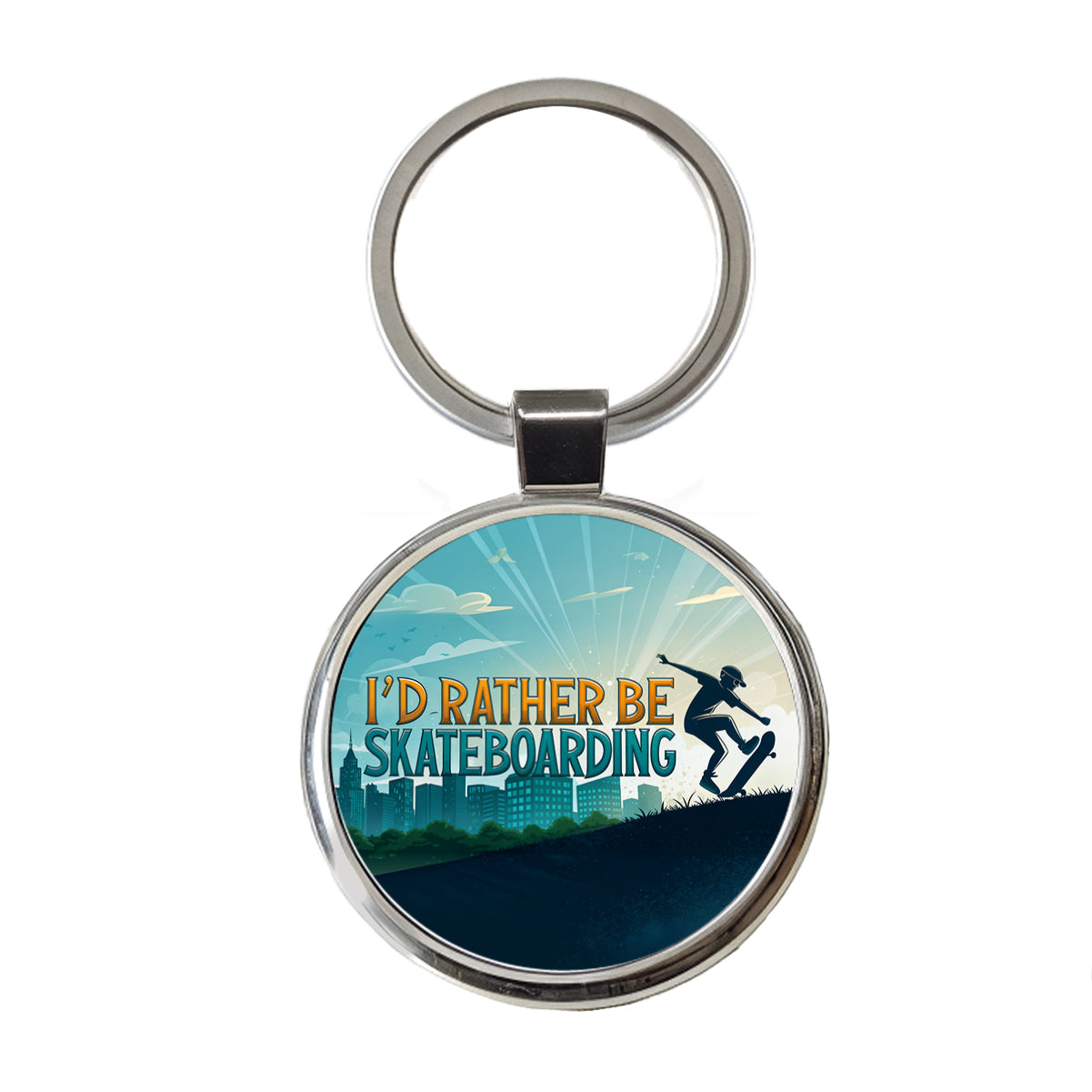I'd Rather Be Skateboarding Round Metal Keychain
