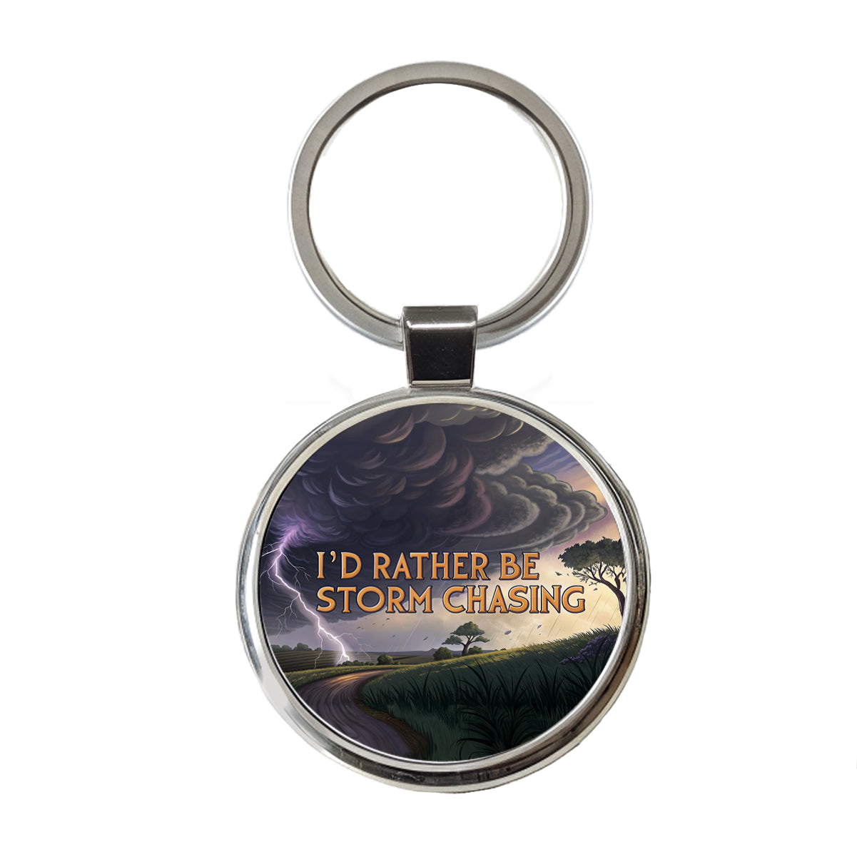 I'd Rather Be Storm Chasing Hurricane Tornado Round Metal Keychain