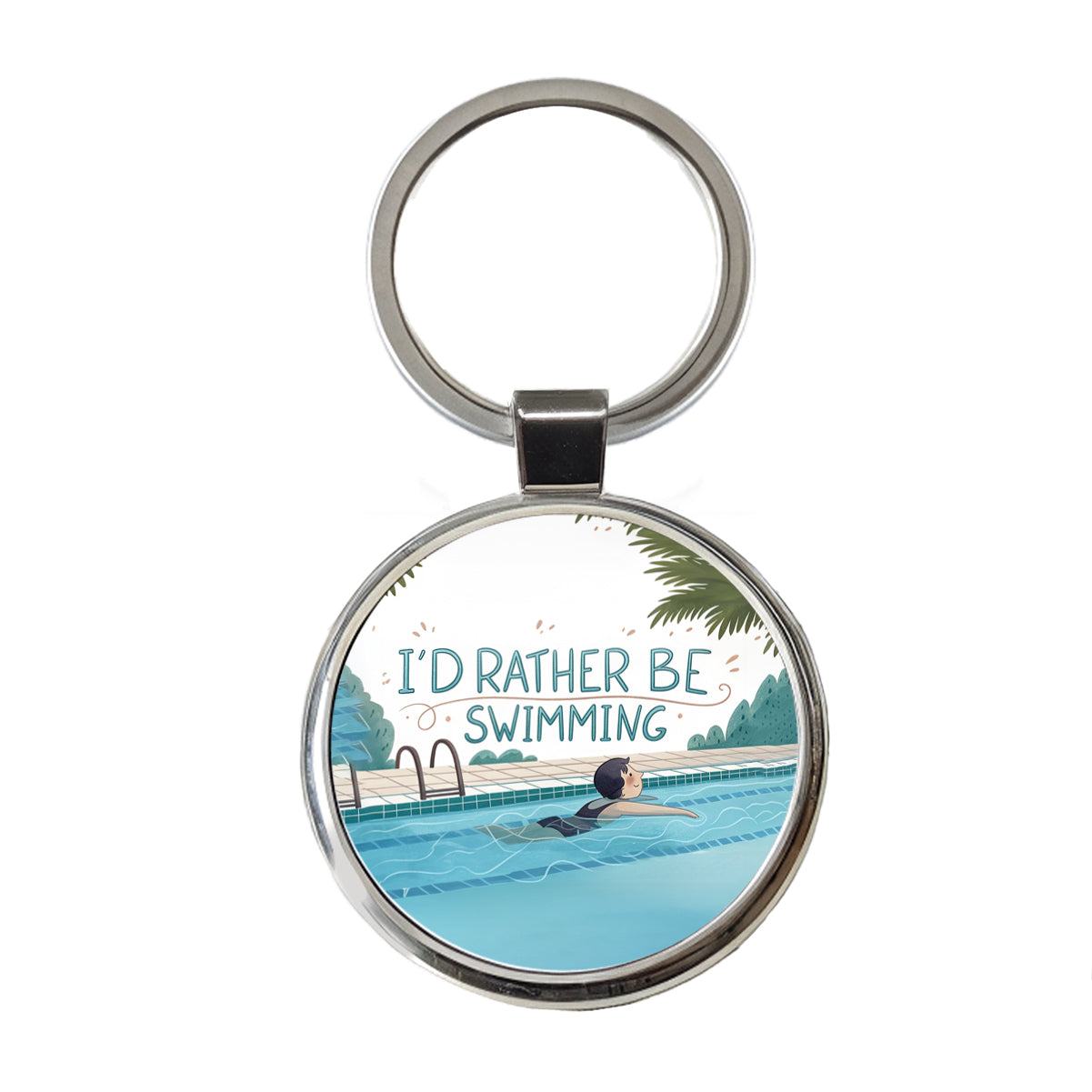 I'd Rather Be Swimming Swimmer Round Metal Keychain