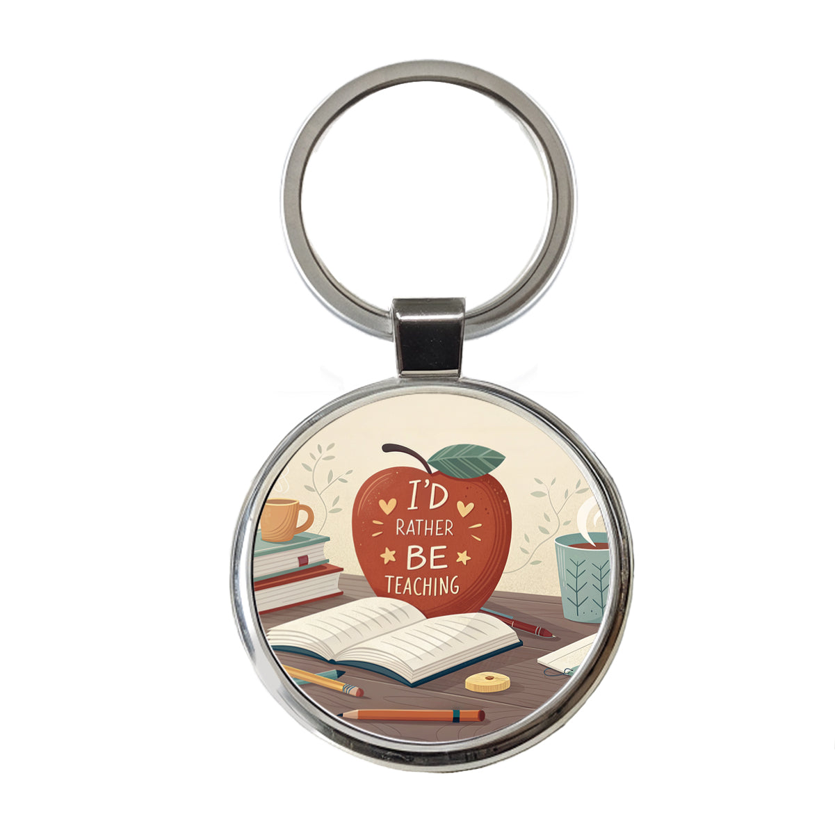 I'd Rather Be Teaching Apple Books Desk Round Metal Keychain