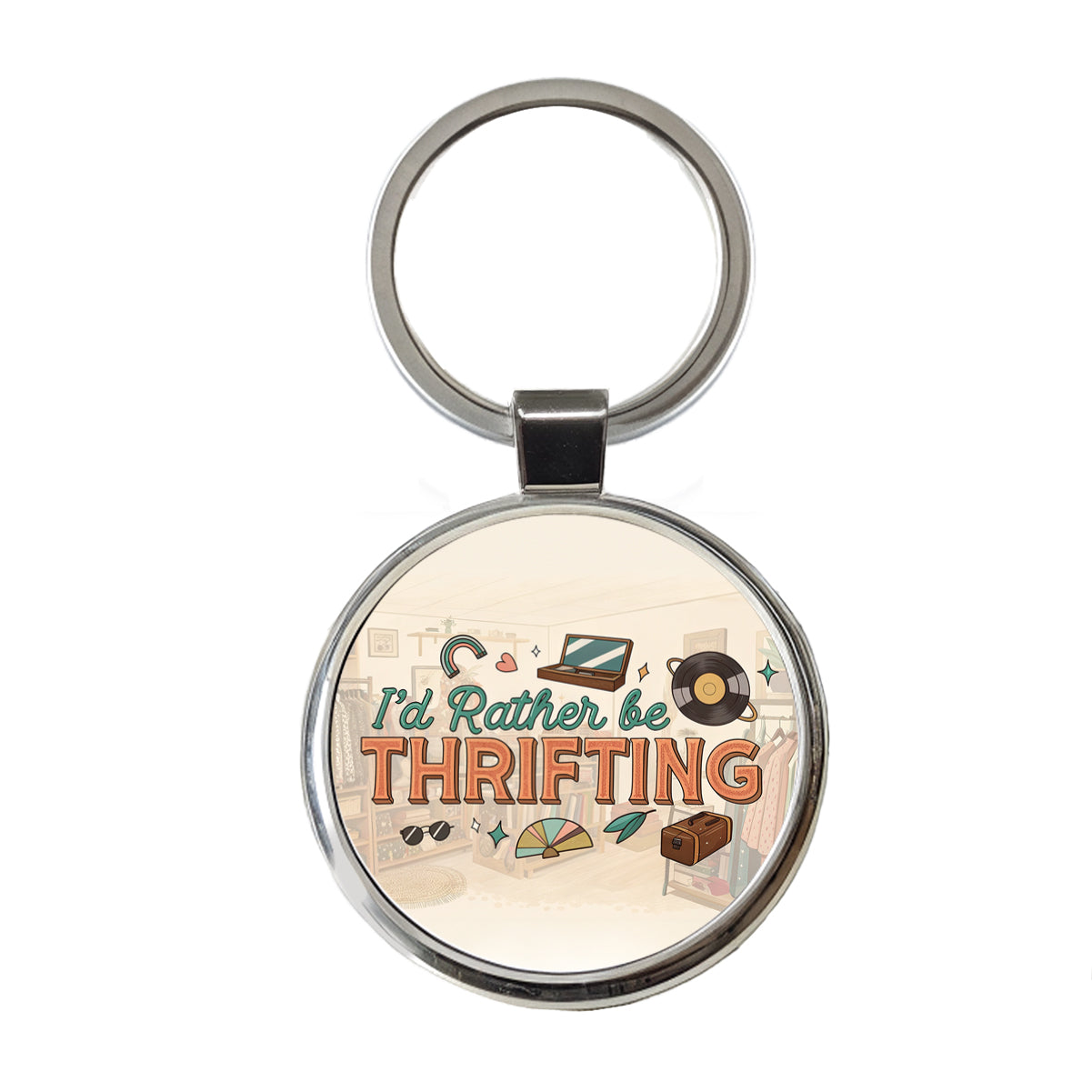 I'd Rather Be Thrifting Thrift Store Shopping Round Metal Keychain