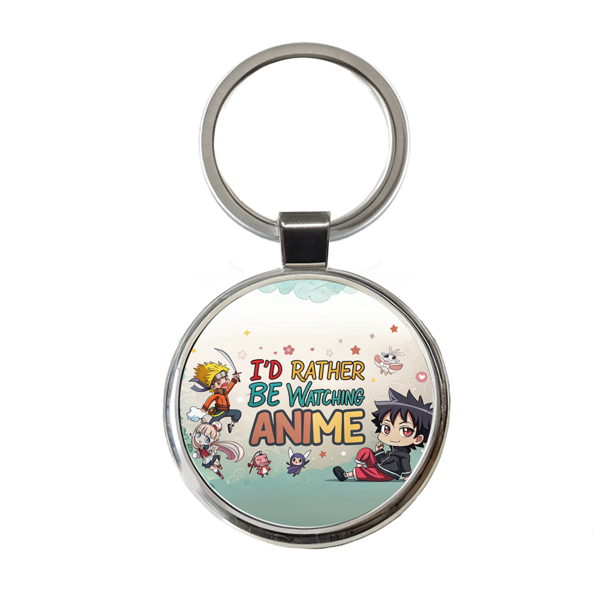 I'd Rather Be Watching Anime Round Metal Keychain