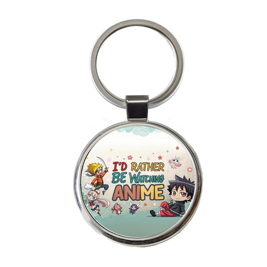 I'd Rather Be Watching Anime Round Metal Keychain