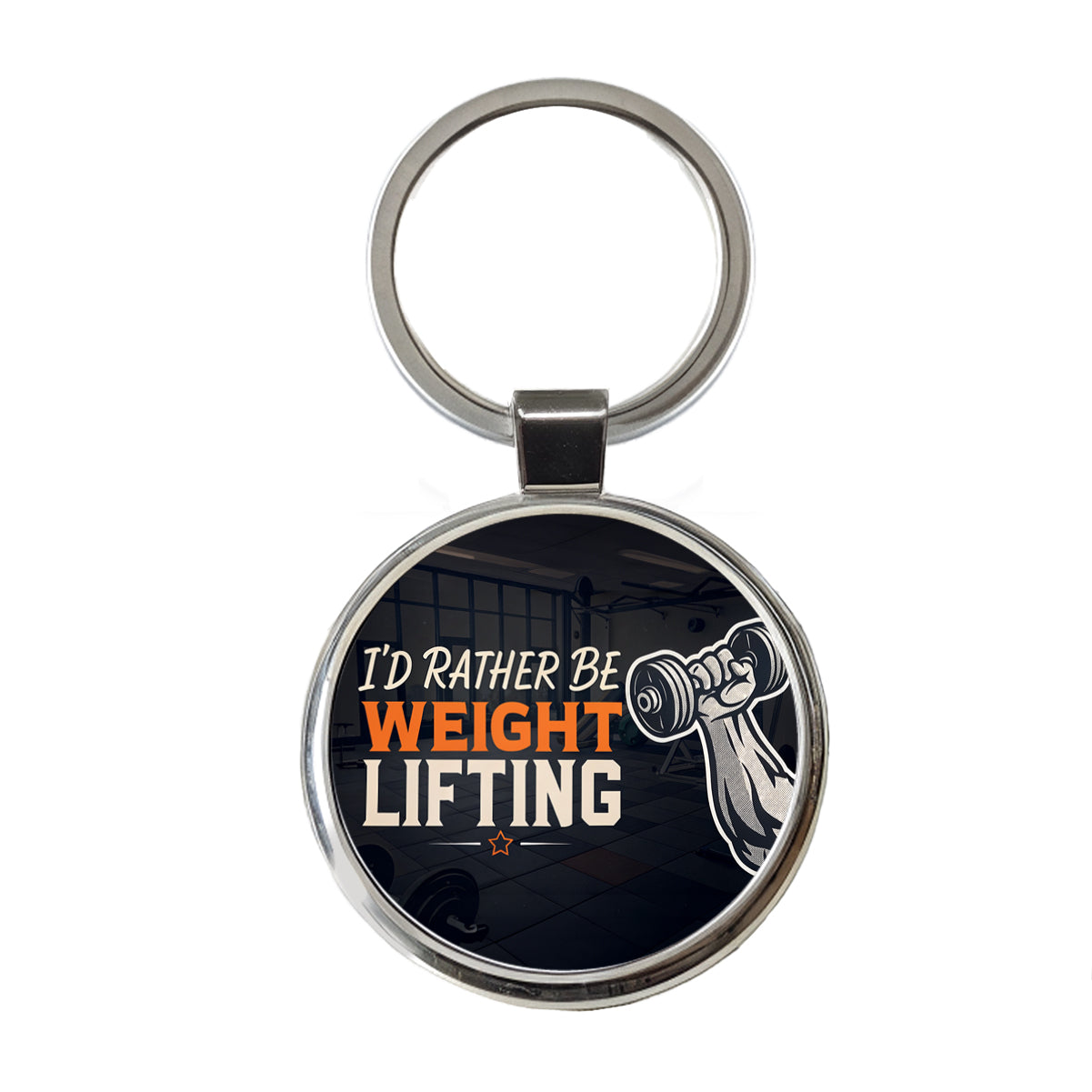 I'd Rather Be Weight Lifting Dumbbell Round Metal Keychain