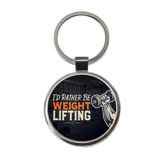 I'd Rather Be Weight Lifting Dumbbell Round Metal Keychain