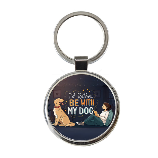 I'd Rather Be With My Dog Funny Round Metal Keychain