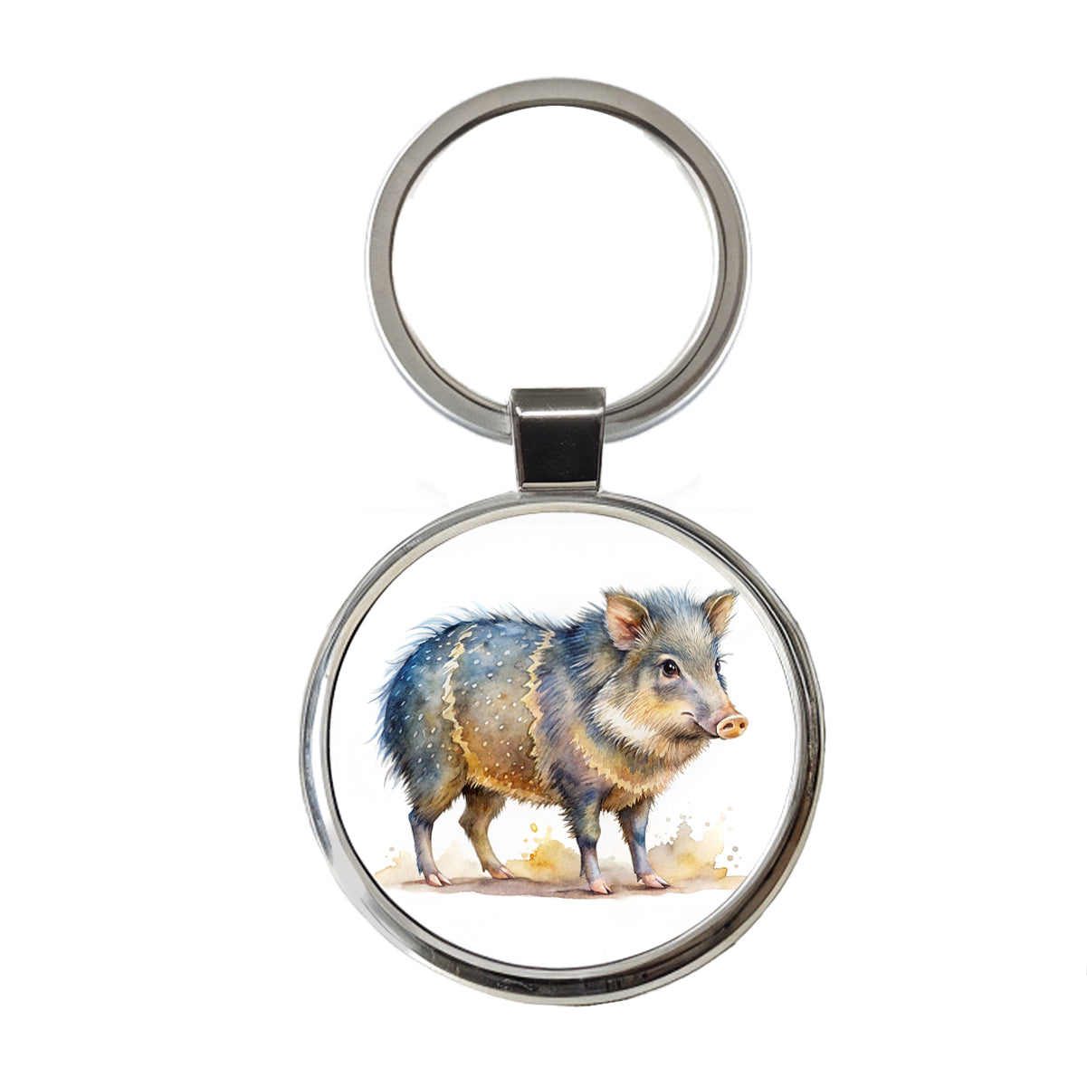 Javelina Watercolor Round Metal Keychain