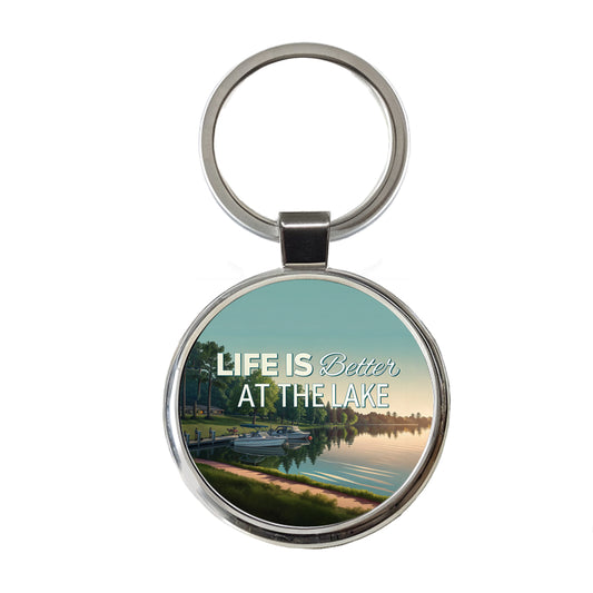 Life is Better At The Lake Boats Round Metal Keychain