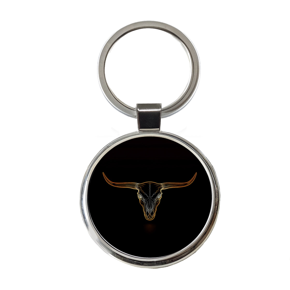Longhorn Cattle Skull Outline Round Metal Keychain