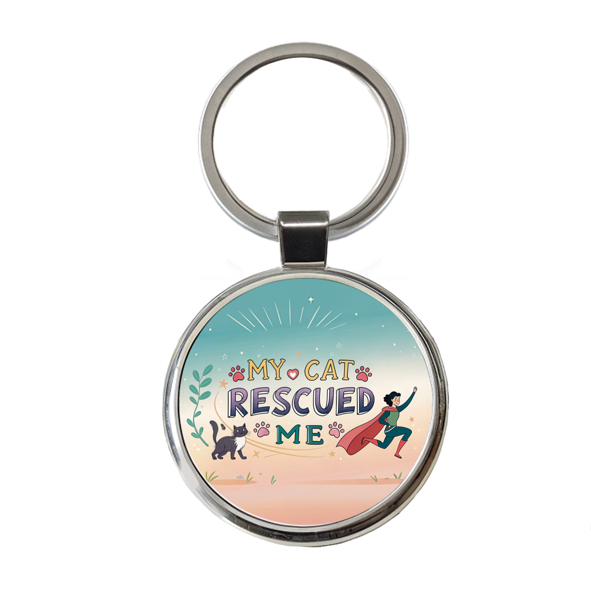 My Cat Rescued Me Pet Adoption Round Metal Keychain