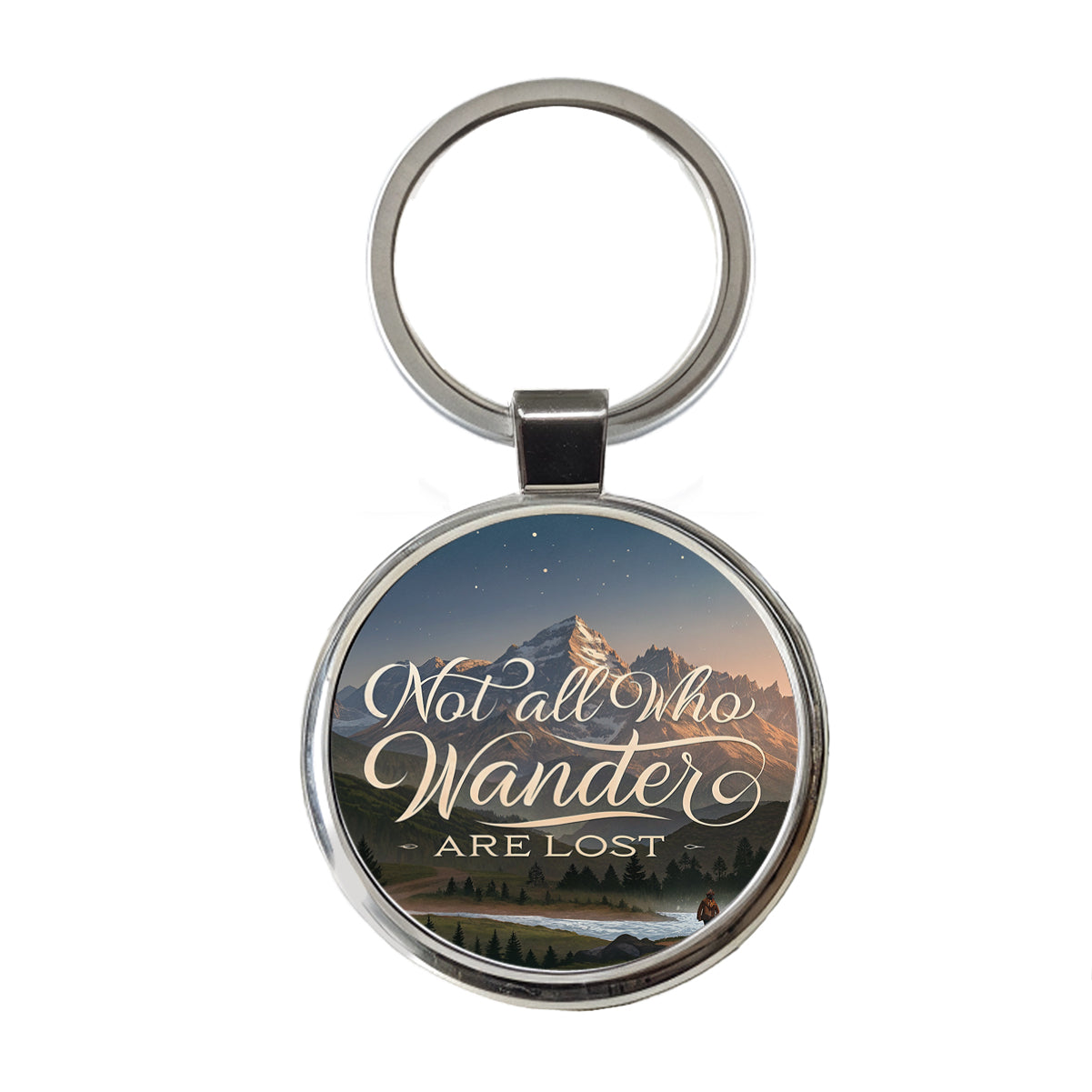 Not All Who Wander Are Lost Hiking Mountains Round Metal Keychain