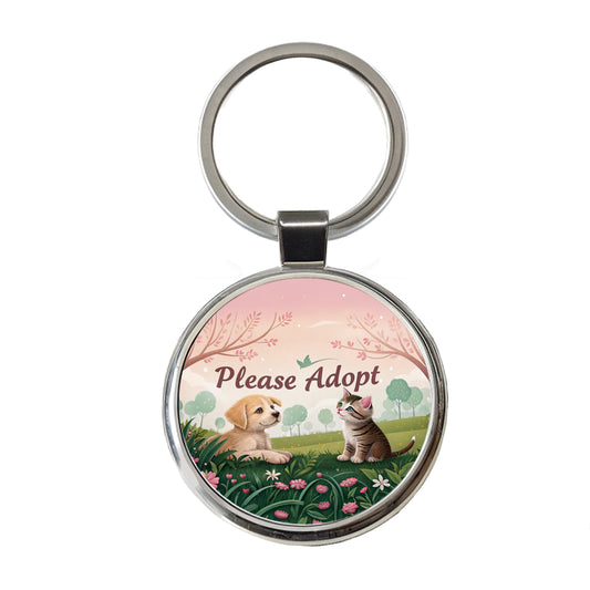Please Adopt Animal Pet Dog Cat Rescue Round Metal Keychain