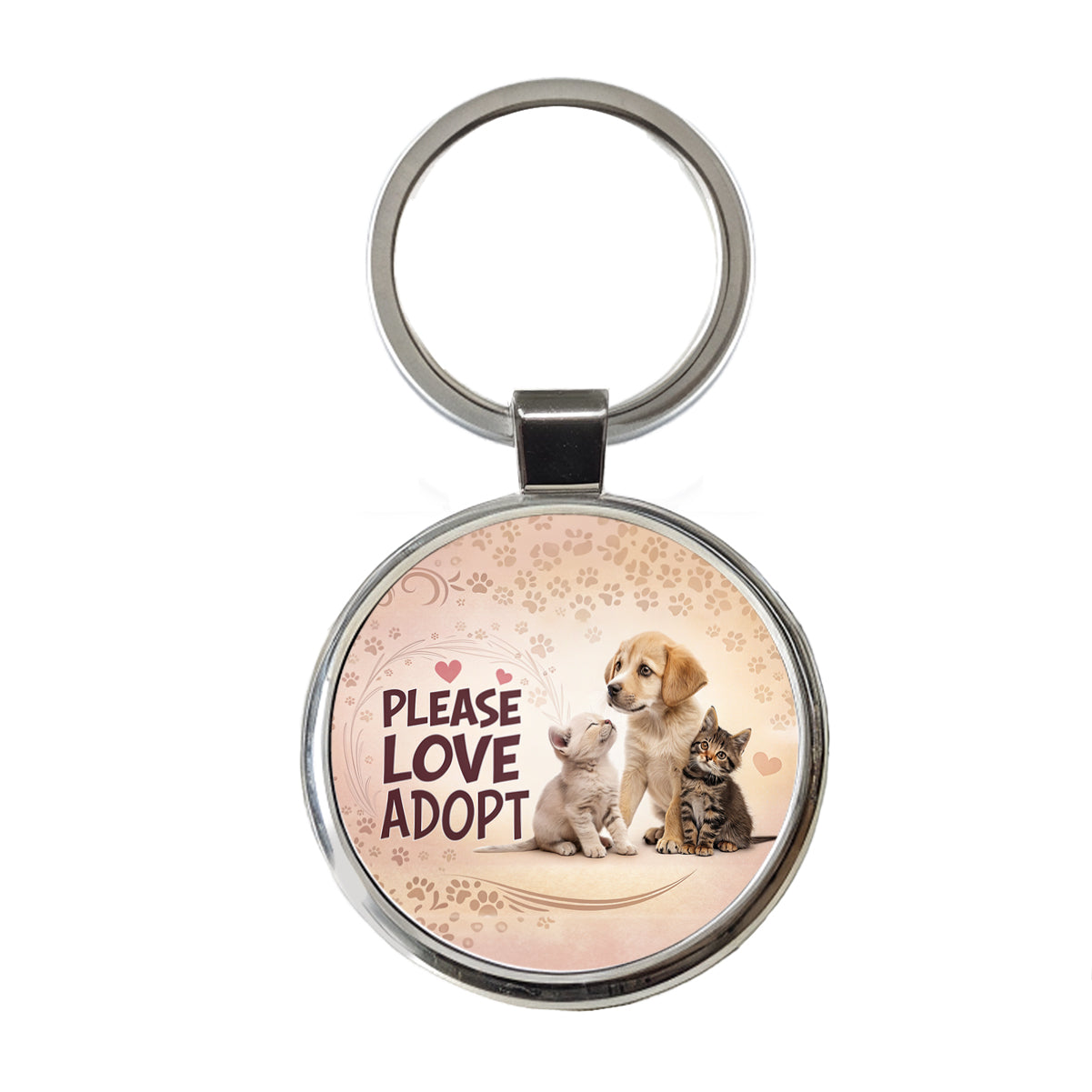 Please Love Adopt Animal Pet Rescue Adoption Round Metal Keychain