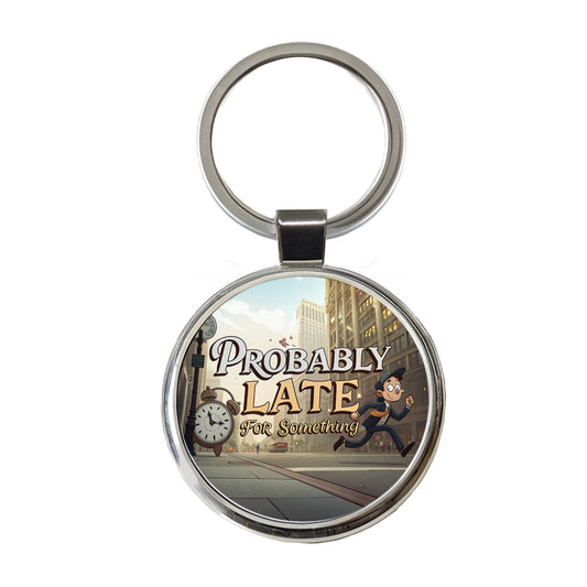 Probably Late For Something Funny Round Metal Keychain
