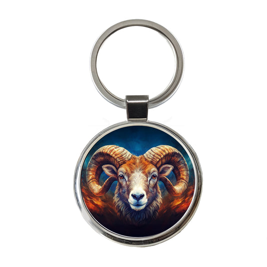 Ram Head Colorful Background Round Metal Keychain