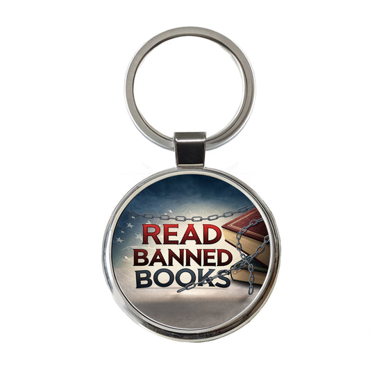 Read Banned Books Chains Round Metal Keychain