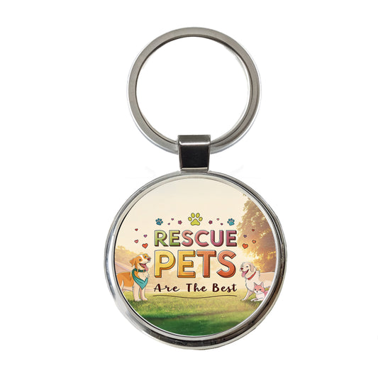 Rescue Pets Are The Best Adopt Dog Cat Round Metal Keychain