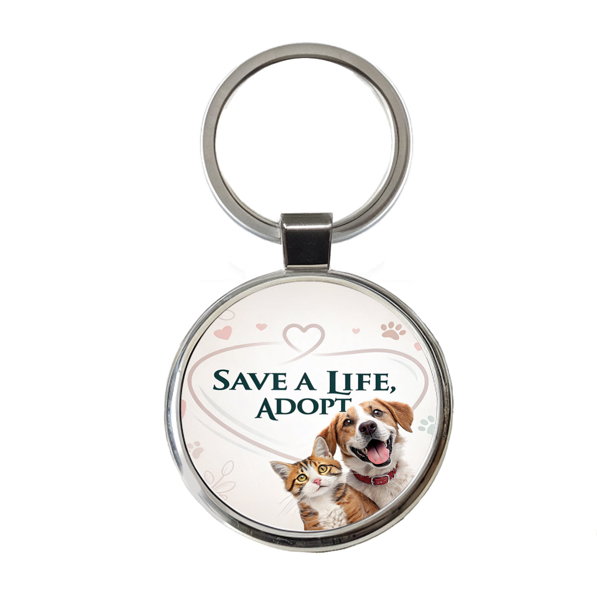 Save A Life Adopt Rescue Pet Dog Cat Round Metal Keychain