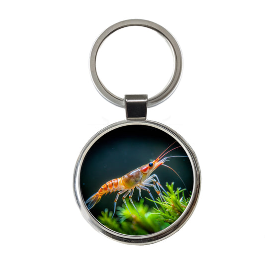 Shrimp Swimming Round Metal Keychain