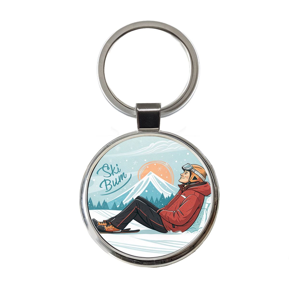 Ski Bum Lounging Round Metal Keychain