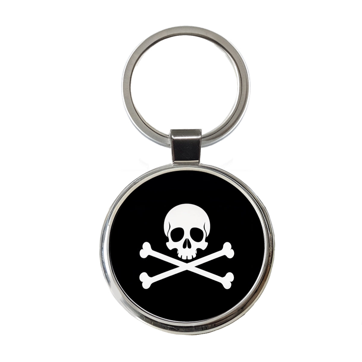 Skull And Crossbones Jolly Roger Pirate Flag Black And White Round Metal Keychain