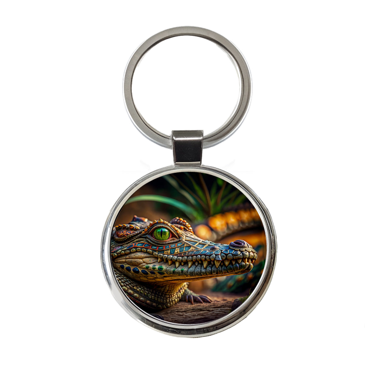 Stylish Colorful Alligator Head Round Metal Keychain