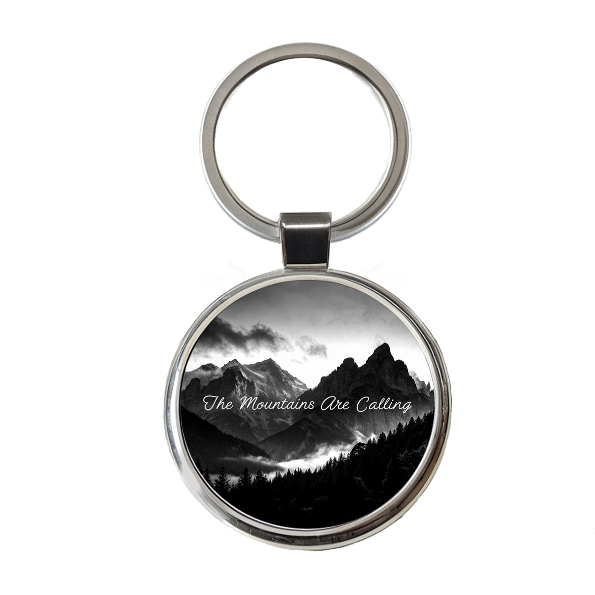 The Mountains Are Calling Adventure Awaits Round Metal Keychain