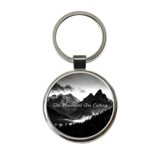 The Mountains Are Calling Adventure Awaits Round Metal Keychain