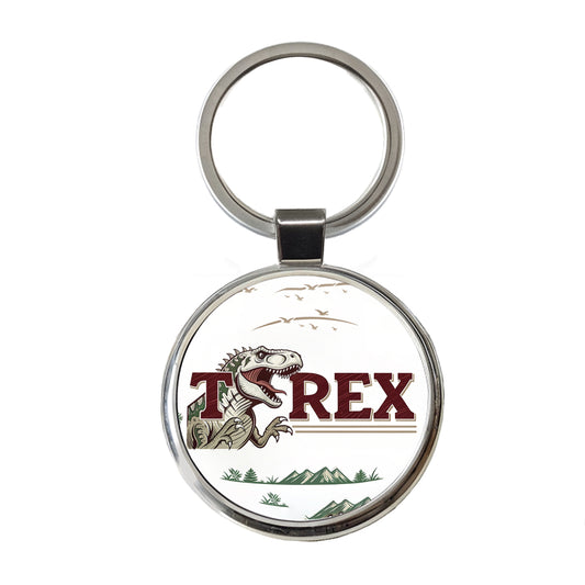 Tyrannosaurus T-Rex Dinosaur Cartoon Round Metal Keychain