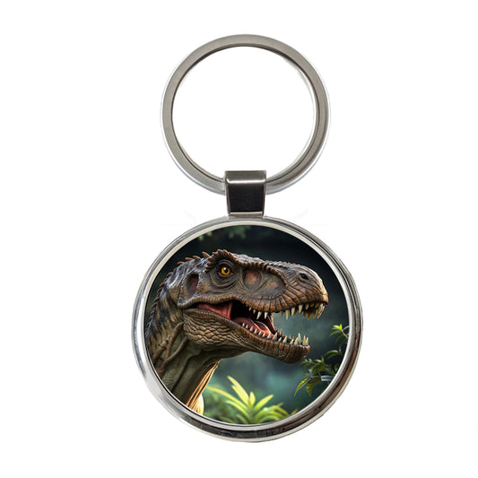 Tyrannosaurus T-Rex Dinosaur Head Round Metal Keychain