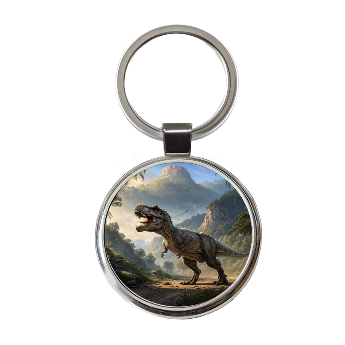 Tyrannosaurus T-Rex Dinosaur in the Wild Round Metal Keychain