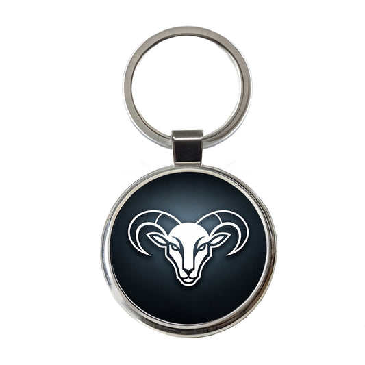 White Ram Head Illustration Outline Round Metal Keychain