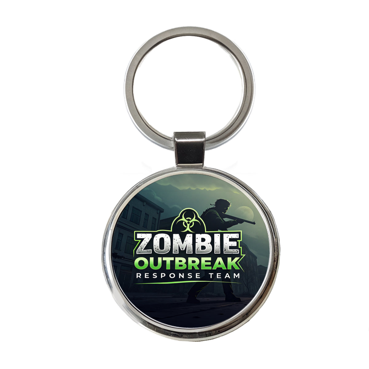 Zombie Outbreak Response Team Biohazard Design Round Metal Keychain