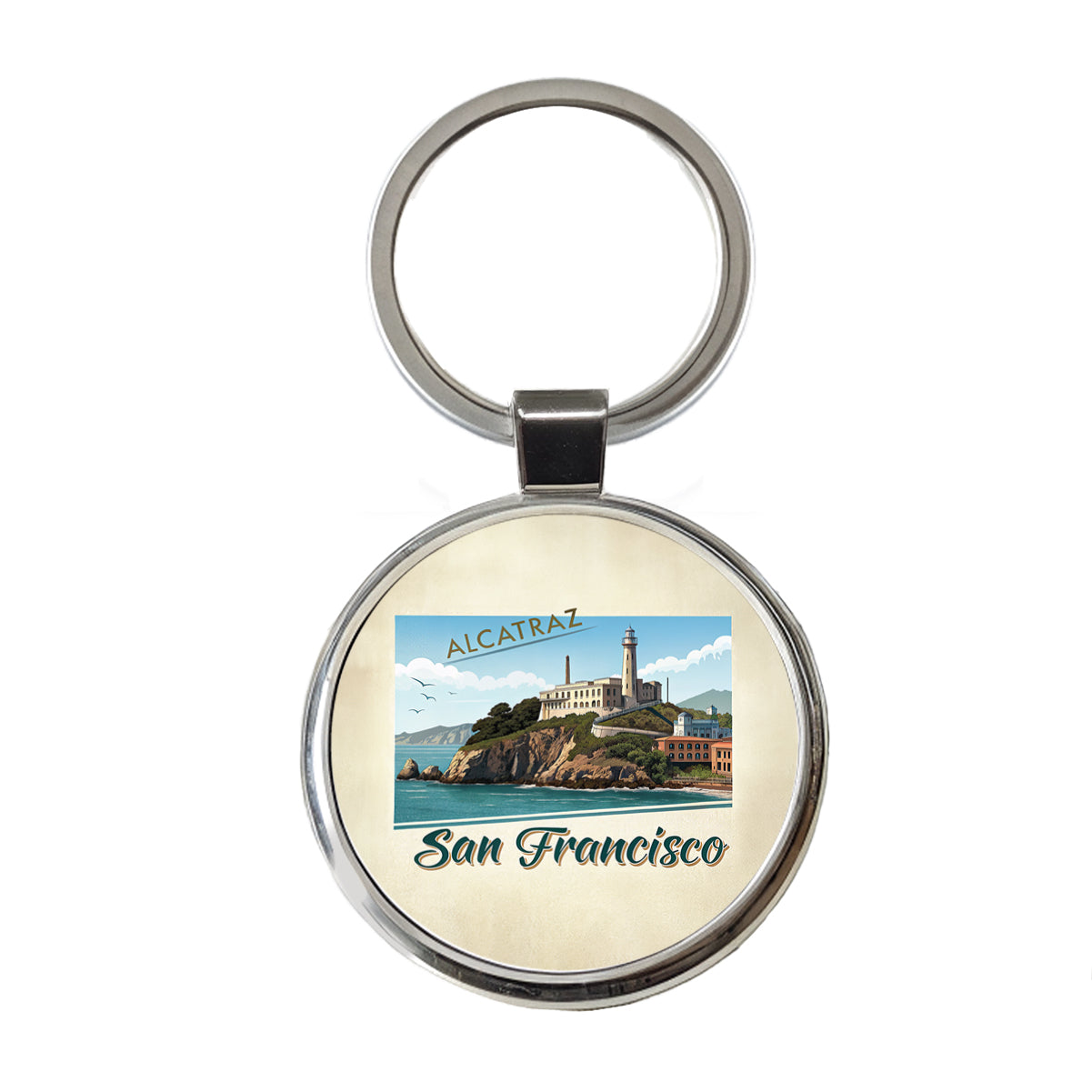 Alcatraz San Francisco Prison Travel Stamp Round Metal Keychain