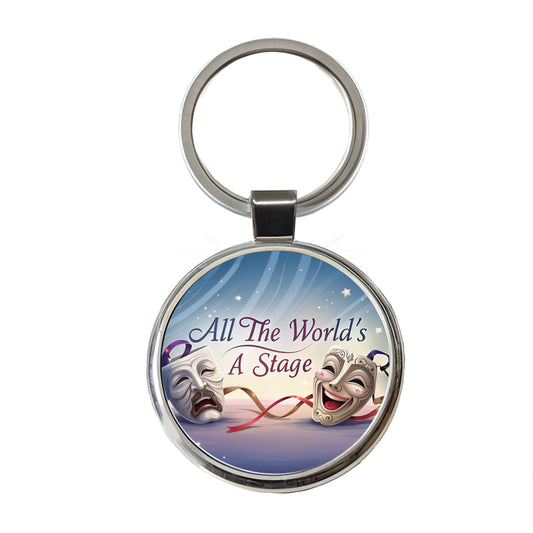 All The World's a Stage Theater Drama Masks Round Metal Keychain